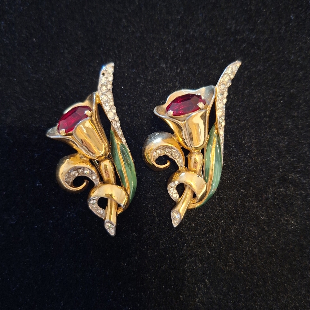 Vintage Coro Craft Sterling Flower Fur Clips
